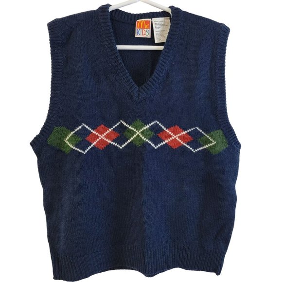 Vintage Other - McKids Vintage 90s Argyle Sweater Vest Top Kid Child Boy 7 Winter Christmas Navy